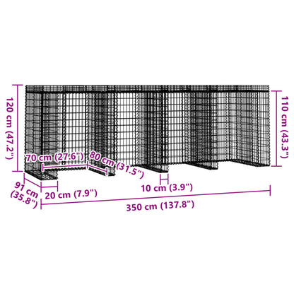 Gabion Wall for Garbage Bin 350x91x120 cm Galvanised Iron