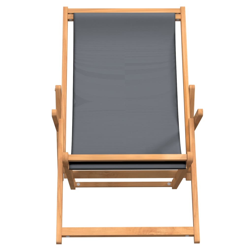 Beach Chair | Grey | Solid Teak Wood, Polyester | Standard | Foldable