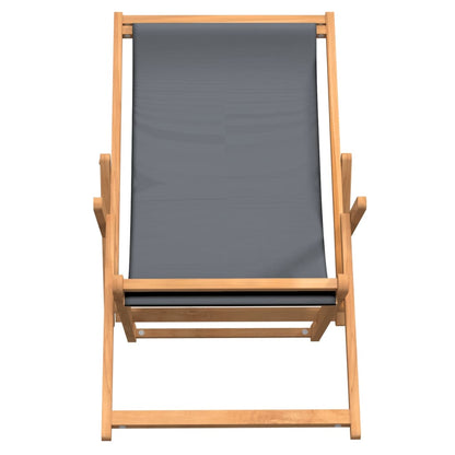 Beach Chair | Grey | Solid Teak Wood, Polyester | Standard | Foldable
