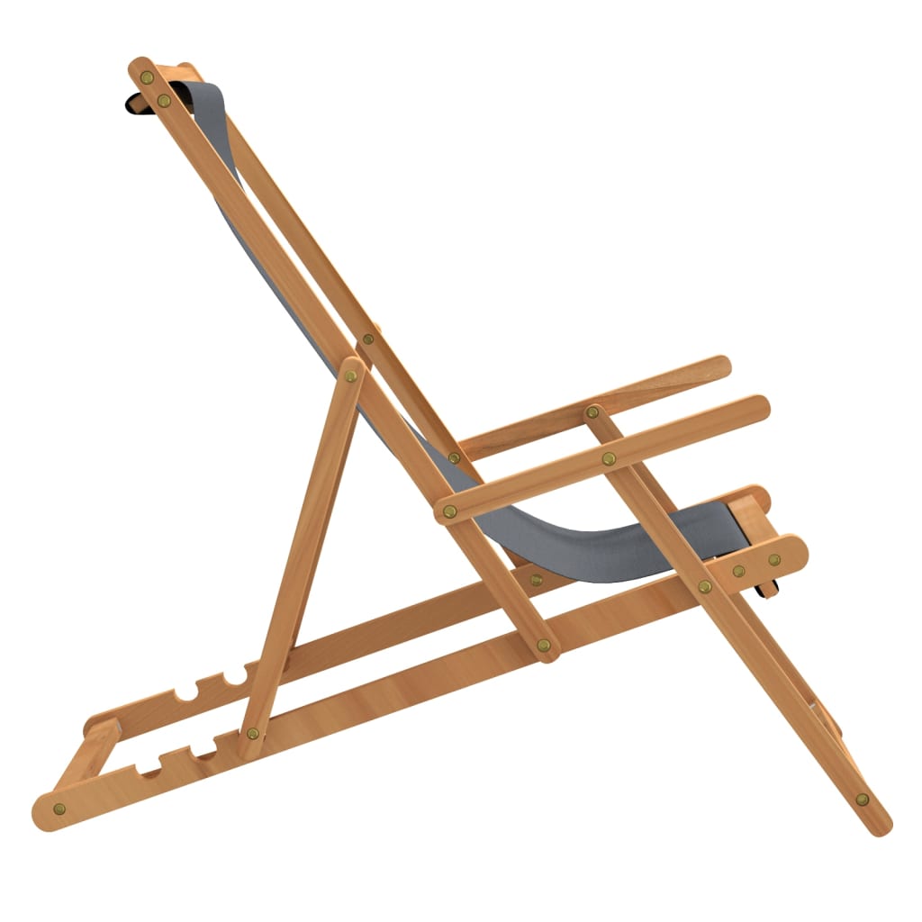 Beach Chair | Grey | Solid Teak Wood, Polyester | Standard | Foldable