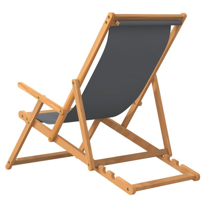 Beach Chair | Grey | Solid Teak Wood, Polyester | Standard | Foldable