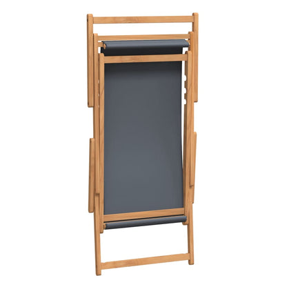 Beach Chair | Grey | Solid Teak Wood, Polyester | Standard | Foldable