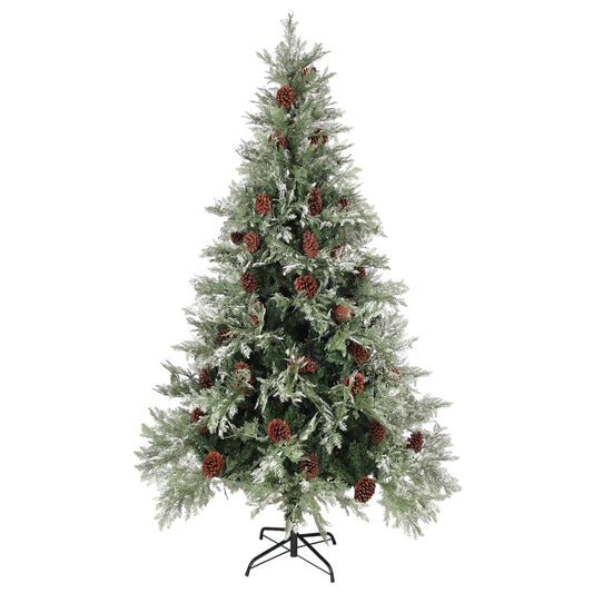 Pre-lit Christmas Tree with Pine Cones Green&White 195 cm PVC&PE
