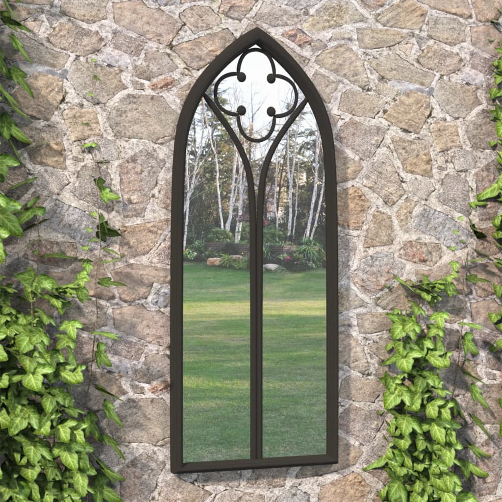 Garden Mirror | Black | Iron, Glass | 70x30 cm | Decorative inlays