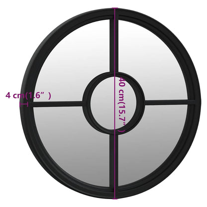 Garden Mirror Black 40x4 cm Iron Round for Outdoor Use