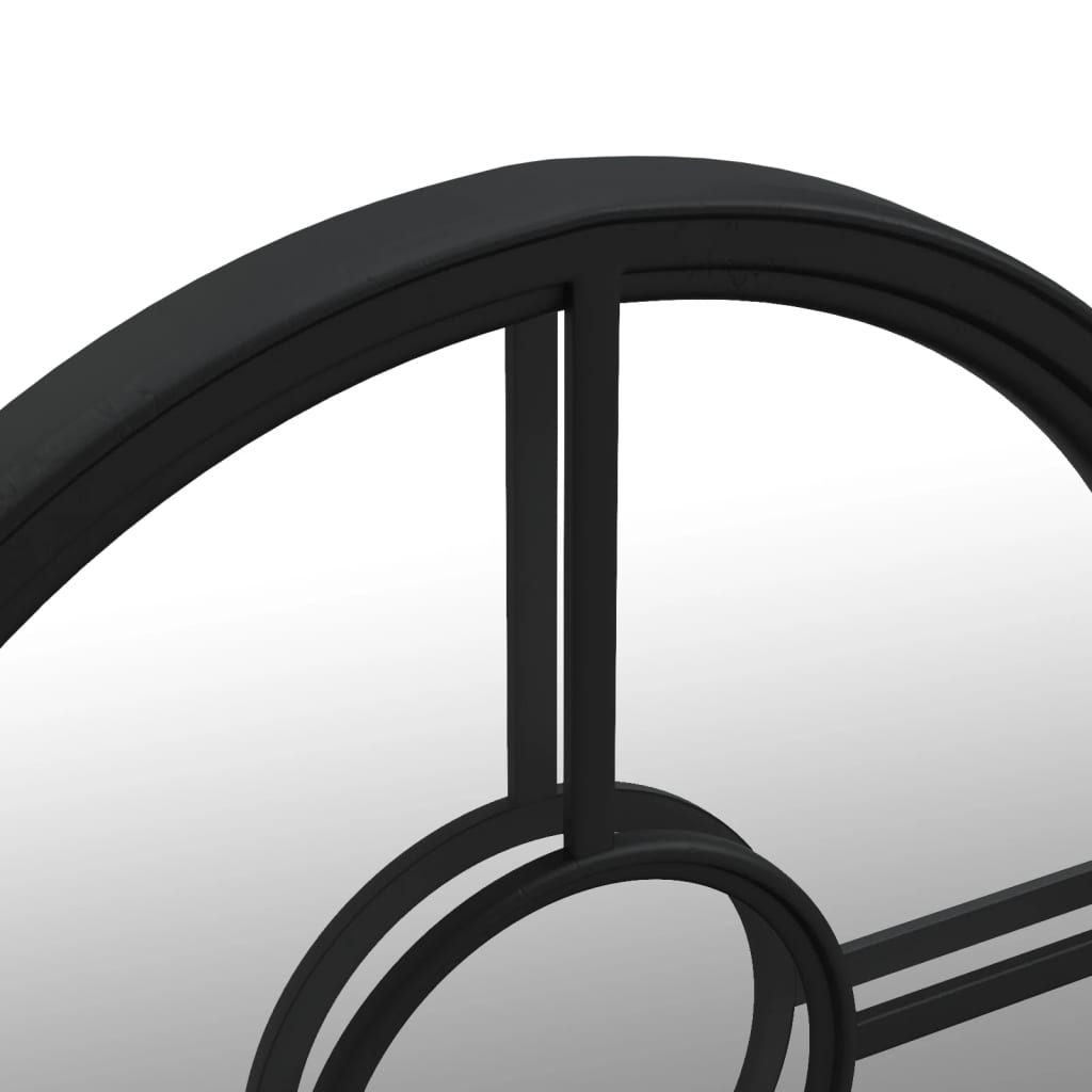 Round Garden Mirror | Black | Iron | 60 cm diameter | Decorative Inlays
