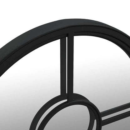 Round Garden Mirror | Black | Iron | 60 cm diameter | Decorative Inlays