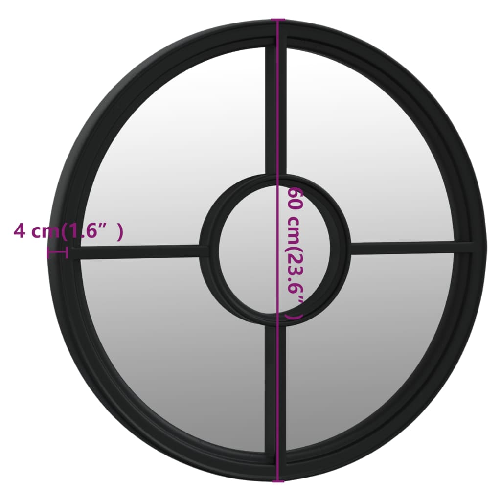 Round Garden Mirror | Black | Iron | 60 cm diameter | Decorative Inlays