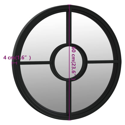 Round Garden Mirror | Black | Iron | 60 cm diameter | Decorative Inlays