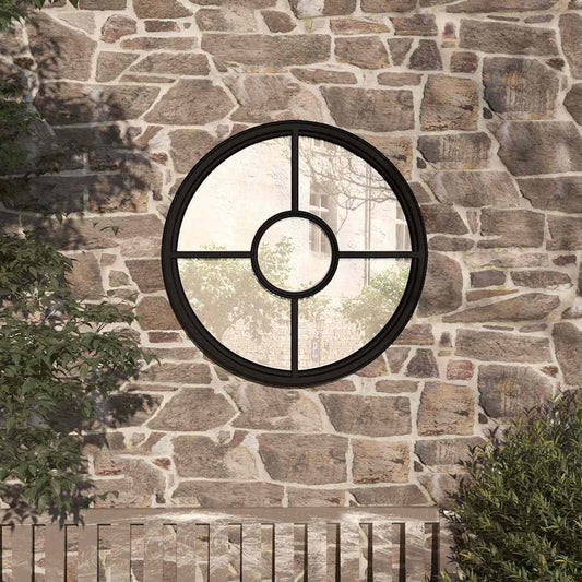 318360 vidaXL Garden Mirror Black 60x4 cm Iron Round for Outdoor Use