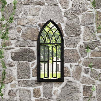 Garden Mirror | Black | Iron, Glass | 70x30 cm | Decorative Inlays