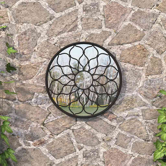 318368 vidaXL Garden Mirror Black 60x3 cm Iron Round for Outdoor Use