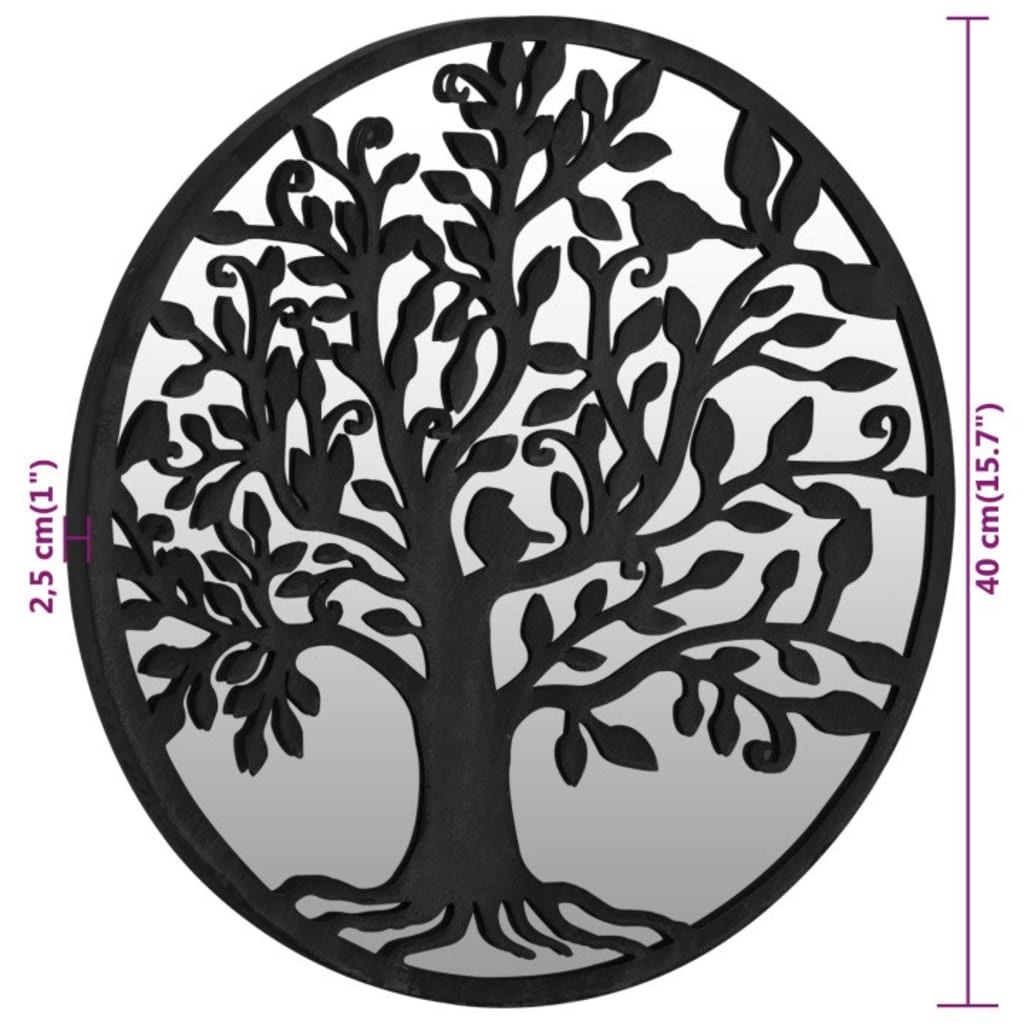 Round Garden Mirror | Black | Iron, Glass | Medium | Decorative Inlays