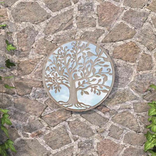 318371 vidaXL Garden Mirror Sand 60x2,5 cm Iron Round for Outdoor Use