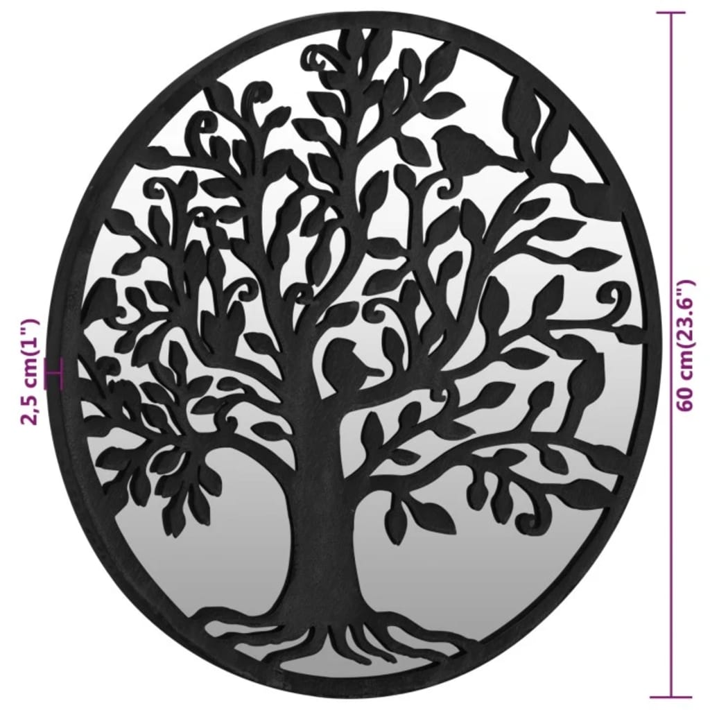 Round Garden Mirror | Black | Iron, Glass | 60 cm Diameter