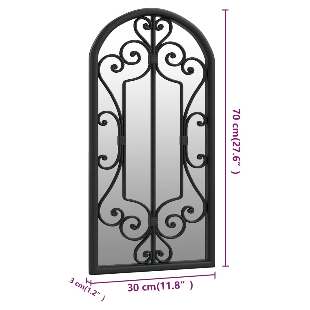 Garden Mirror | Black | Iron, Glass | 70x30 cm | Decorative Inlays