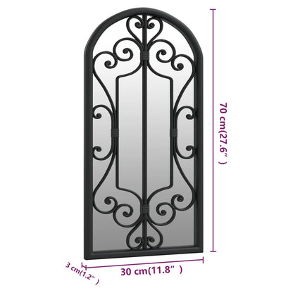 Garden Mirror | Black | Iron, Glass | 70x30 cm | Decorative Inlays