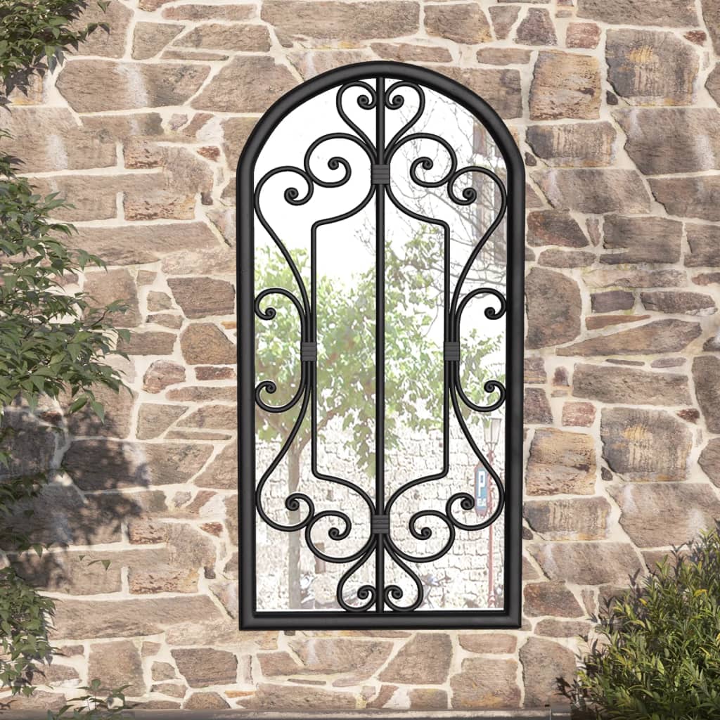 Garden Mirror | Black | Iron, Glass | 70x30 cm | Decorative Inlays