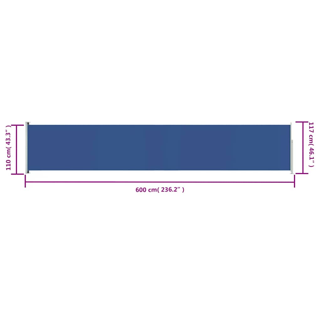 Patio Retractable Side Awning 117x600 cm Blue