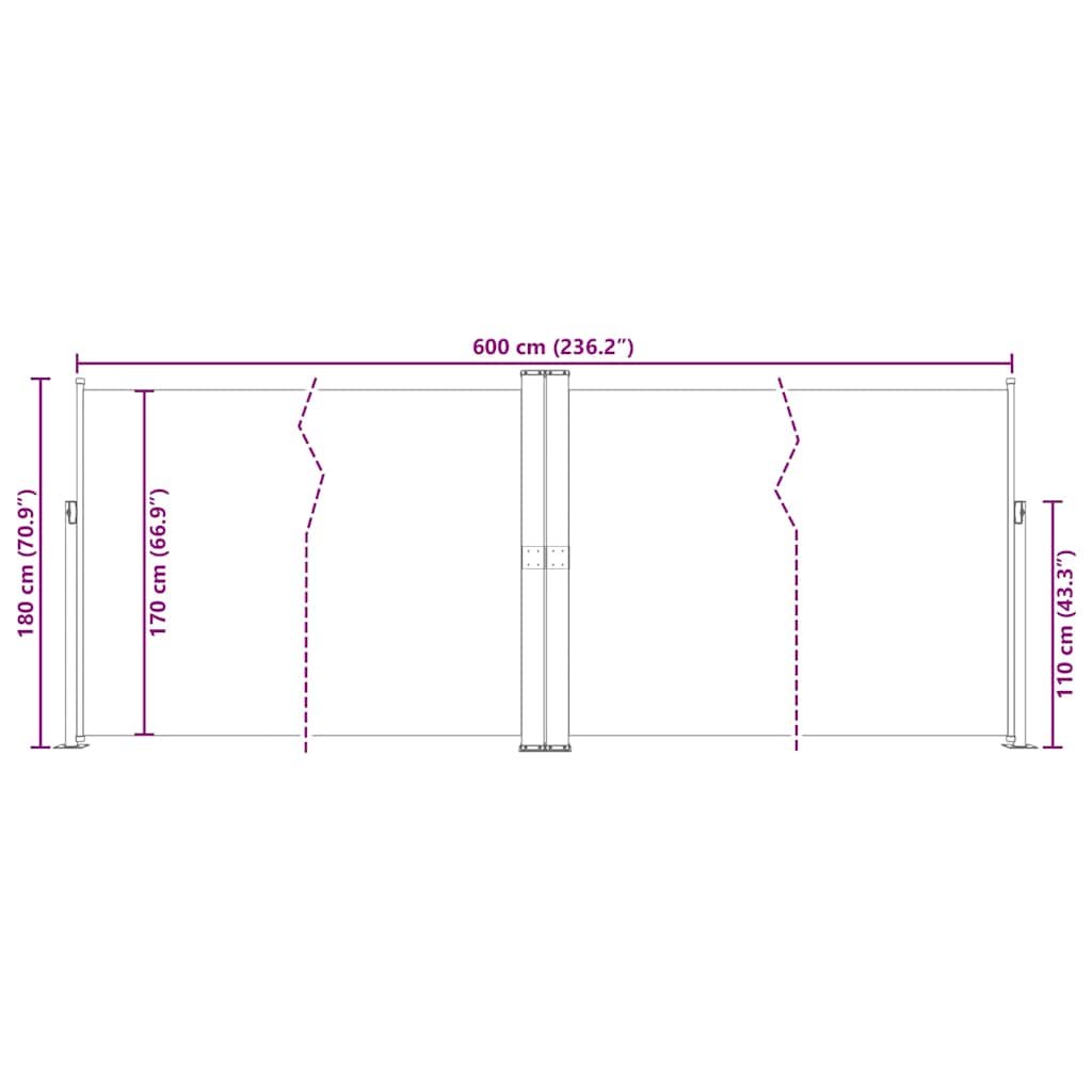 318005 vidaXL Retractable Side Awning Red 180x600 cm