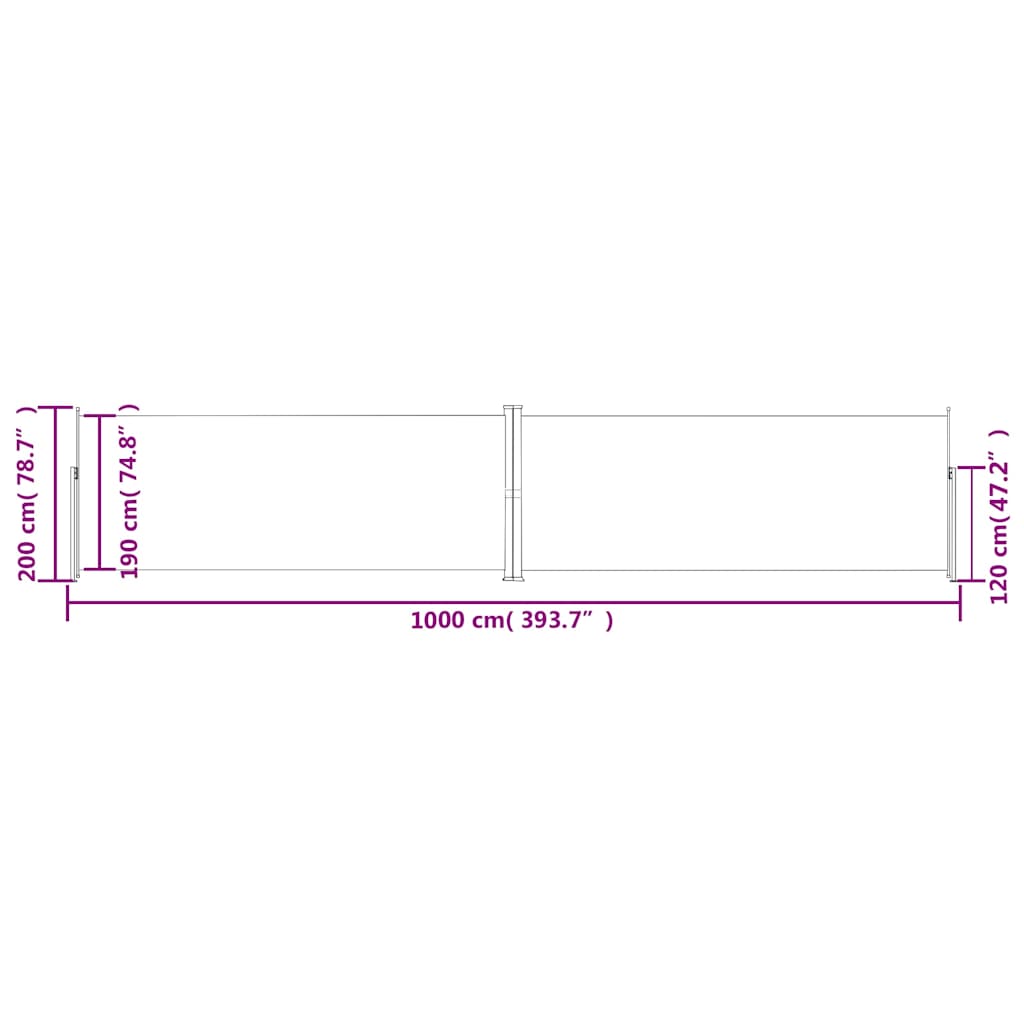 318047 vidaXL Retractable Side Awning Red 200x1000 cm