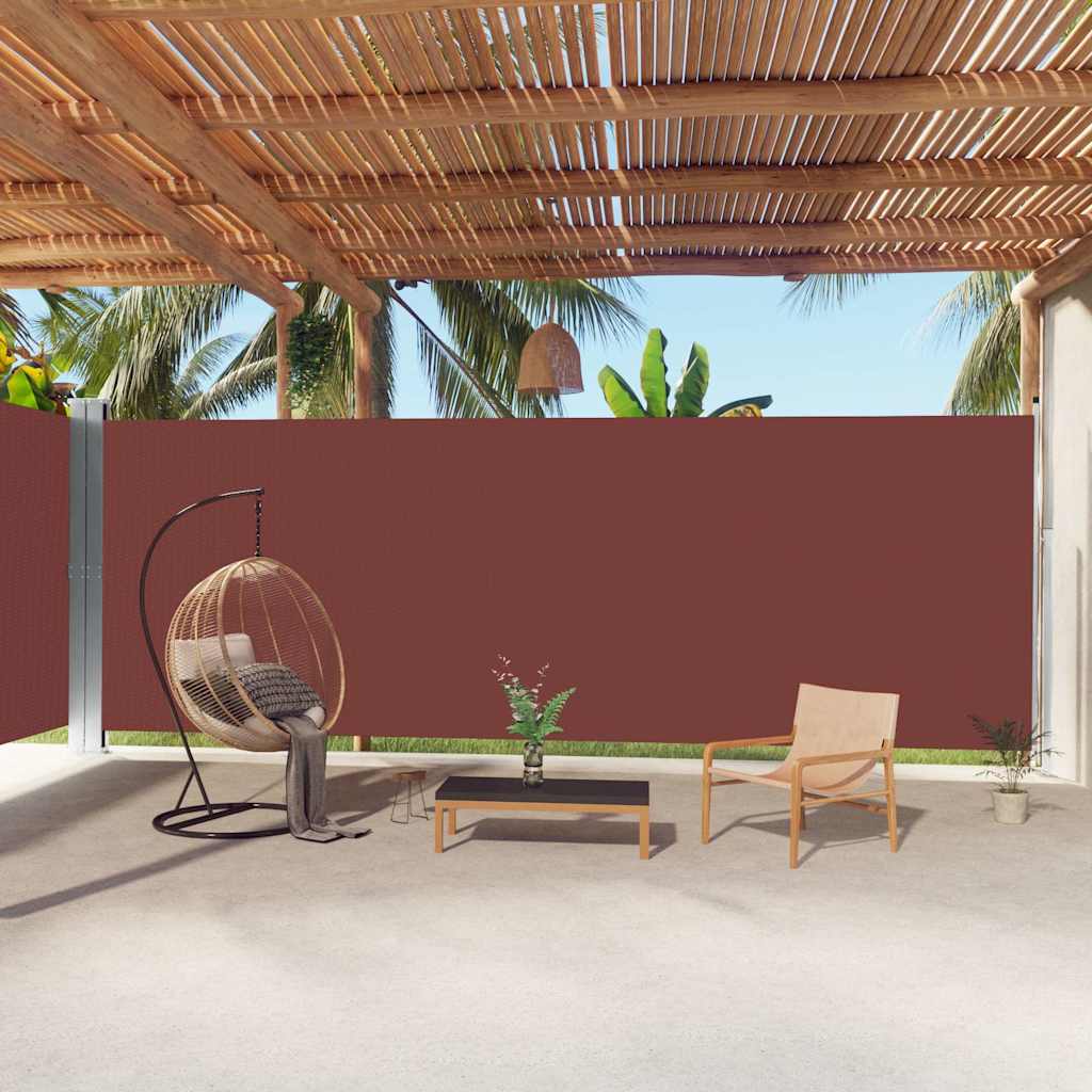 318051 vidaXL Retractable Side Awning Brown 220x1000 cm