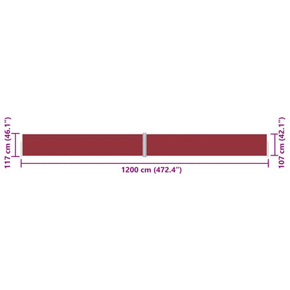 Retractable Side Awning Red 117x1200 cm