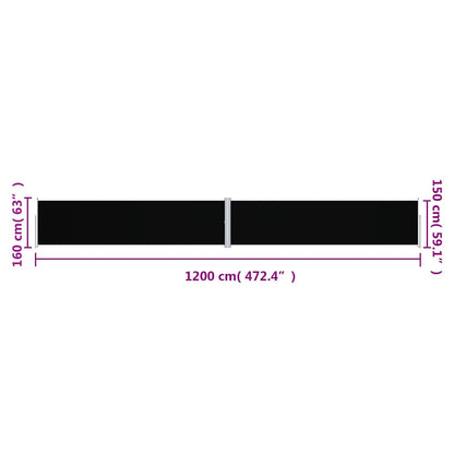 Retractable Side Awning Black 160x1200 cm