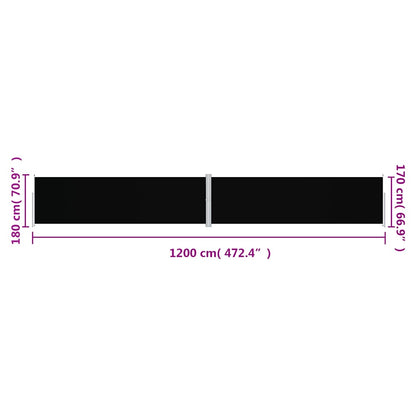 Retractable Side Awning Black 180x1200 cm