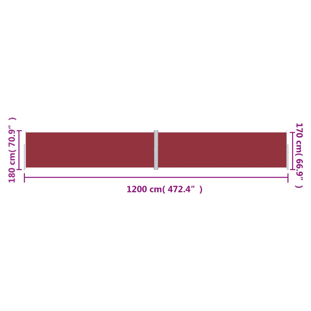 Retractable Side Awning Red 180x1200 cm