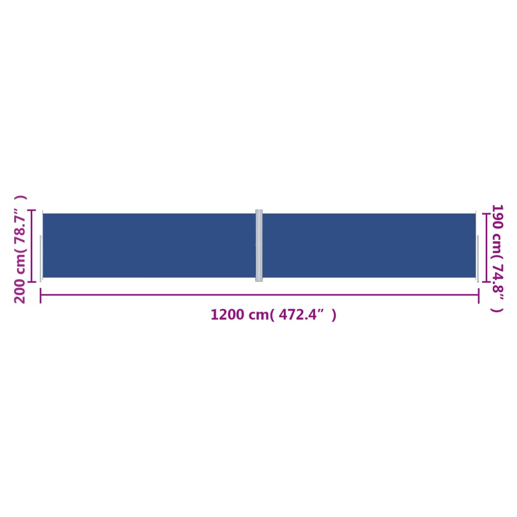 Retractable Side Awning Blue 200x1200 cm
