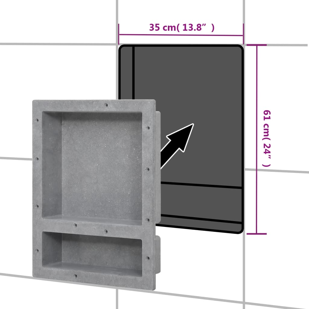 Shower Niche with 2 Compartments Matt Grey 41x51x10 cm