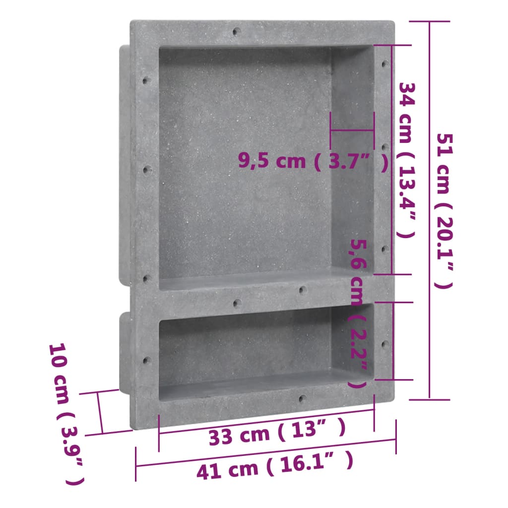 Shower Niche with 2 Compartments Matt Grey 41x51x10 cm