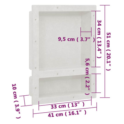 Shower Niche with 2 Compartments Matt White 41x51x10 cm