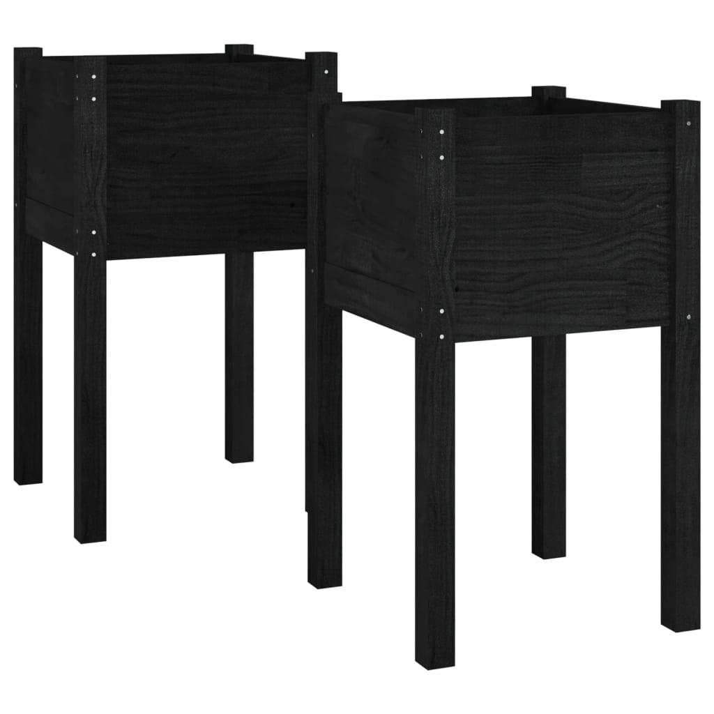 Garden Planters 2 pcs Black 40x40x70 cm Solid Pinewood