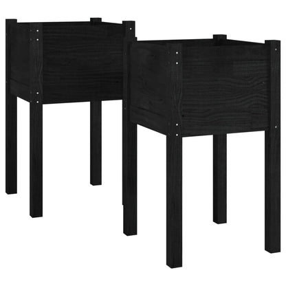 Garden Planters 2 pcs Black 40x40x70 cm Solid Pinewood