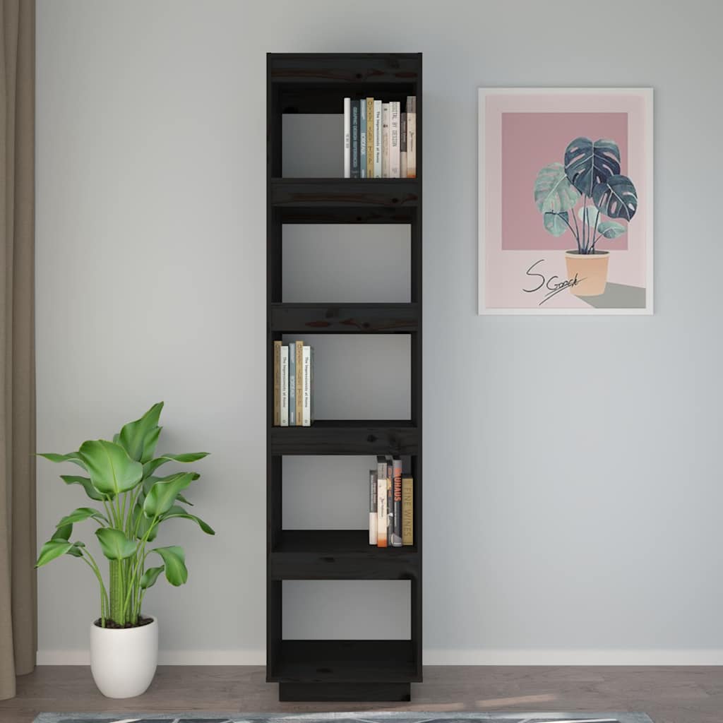 810858 vidaXL Book Cabinet/Room Divider Black 40x35x167 cm Solid Wood Pine