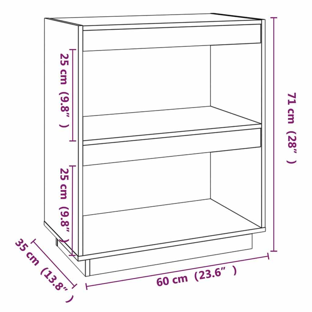 Book Cabinet Black 60x35x71 cm Solid Wood Pine
