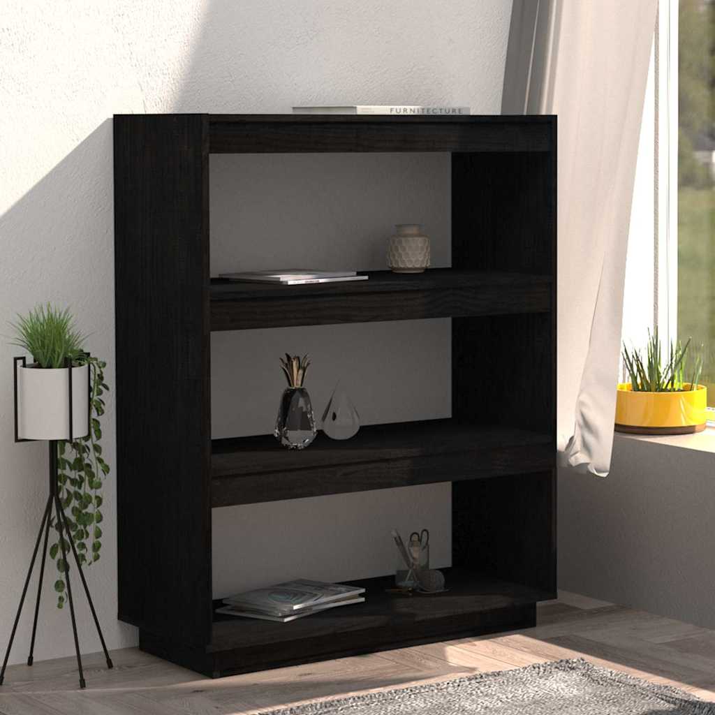 Book Cabinet/Room Divider Black 80x35x103 cm Solid Wood Pine