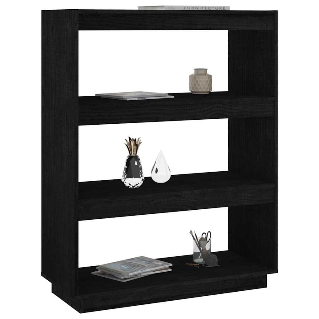 Book Cabinet/Room Divider Black 80x35x103 cm Solid Wood Pine