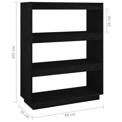 Book Cabinet/Room Divider Black 80x35x103 cm Solid Wood Pine