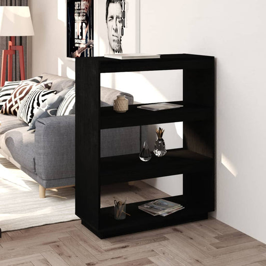 Book Cabinet/Room Divider Black 80x35x103 cm Solid Wood Pine