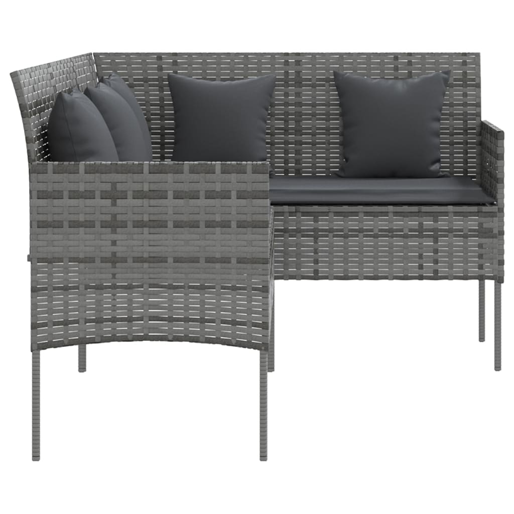L-shaped Couch Sofa with Cushions Poly Rattan Grey