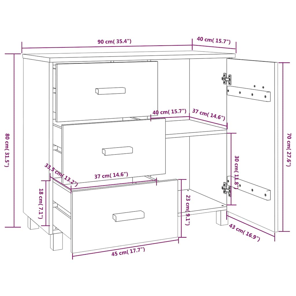 Sideboard "HAMAR" Light Grey 90x40x80 cm Solid Pinewood