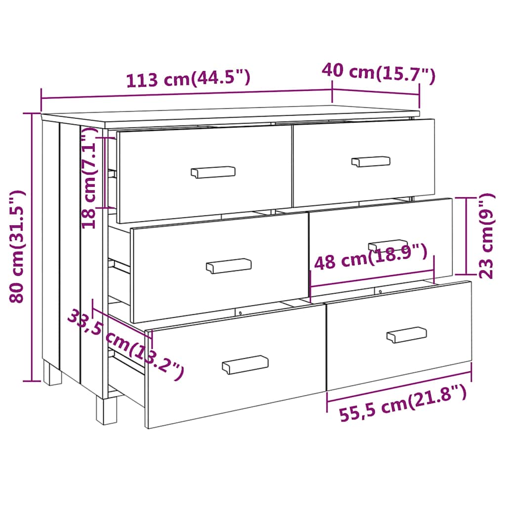 Sideboard "HAMAR" White 113x40x80 cm Solid Wood Pine