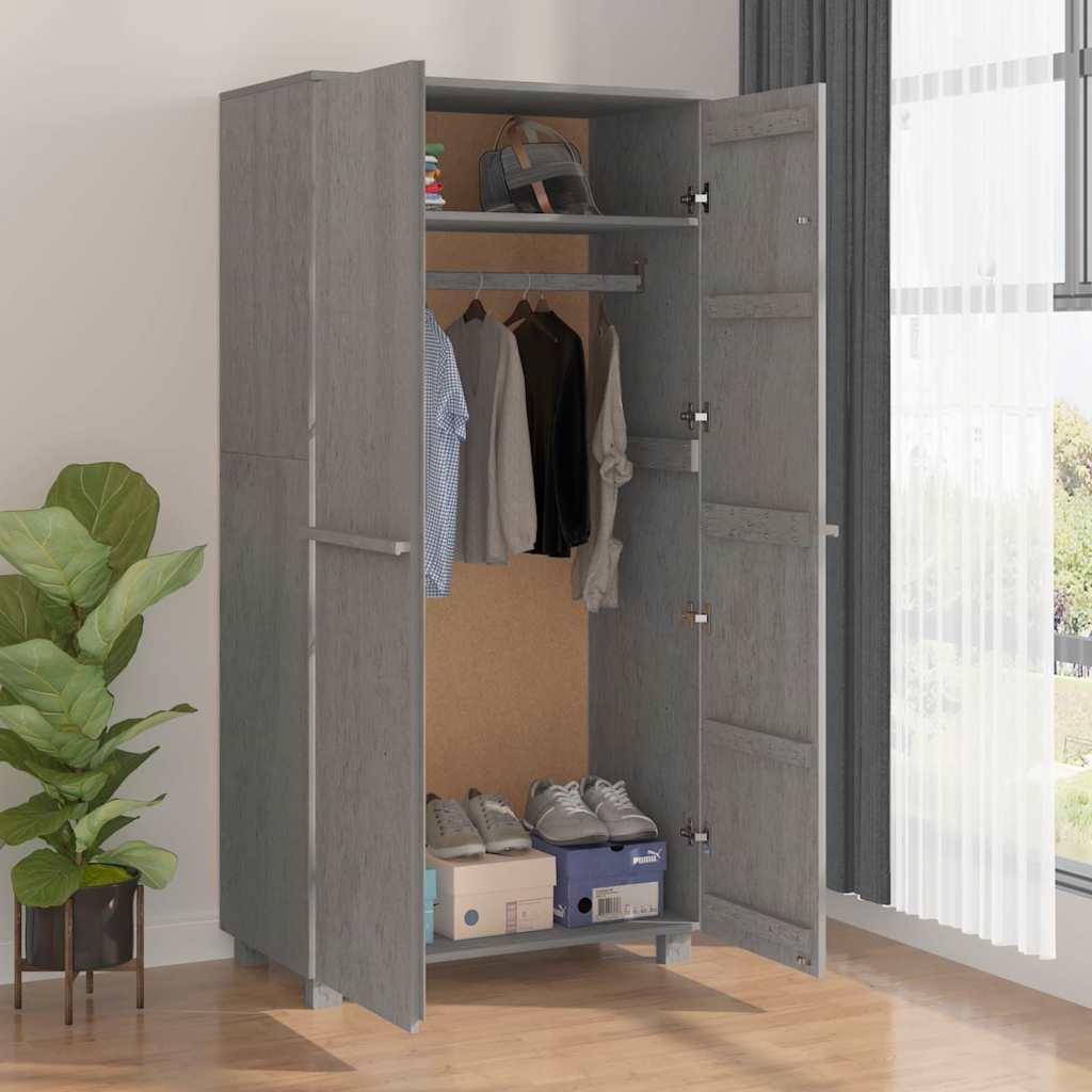 Wardrobe "HAMAR" Light Grey 89x50x180 cm Solid Wood Pine