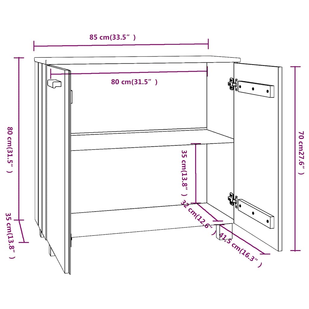Sideboard "HAMAR" White 85x35x80 cm Solid Wood Pine