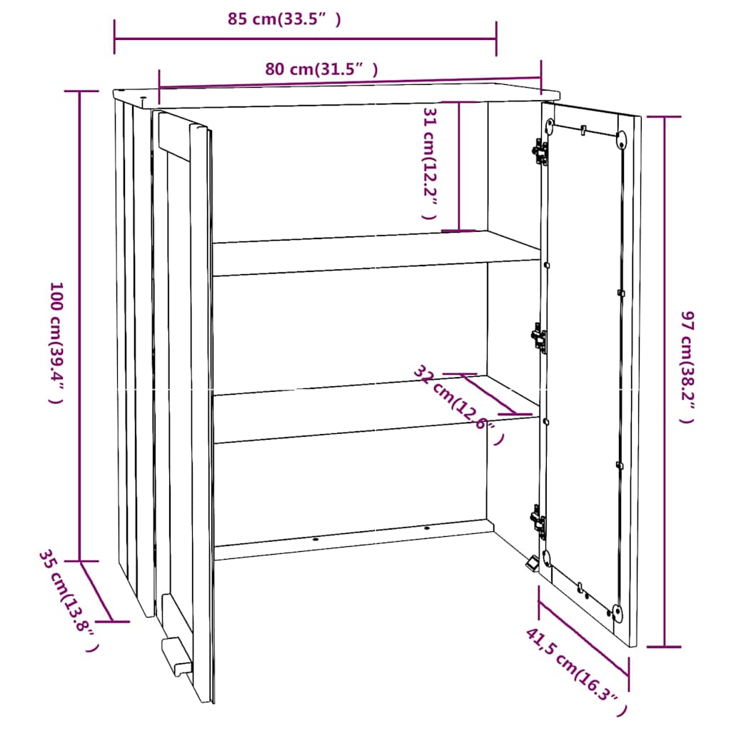 Top for Highboard"HAMAR" White 85x35x100 cm Solid Wood Pine