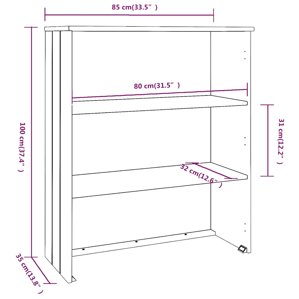 Top for Highboard HAMAR Light Grey 85x35x100cm Solid Wood Pine