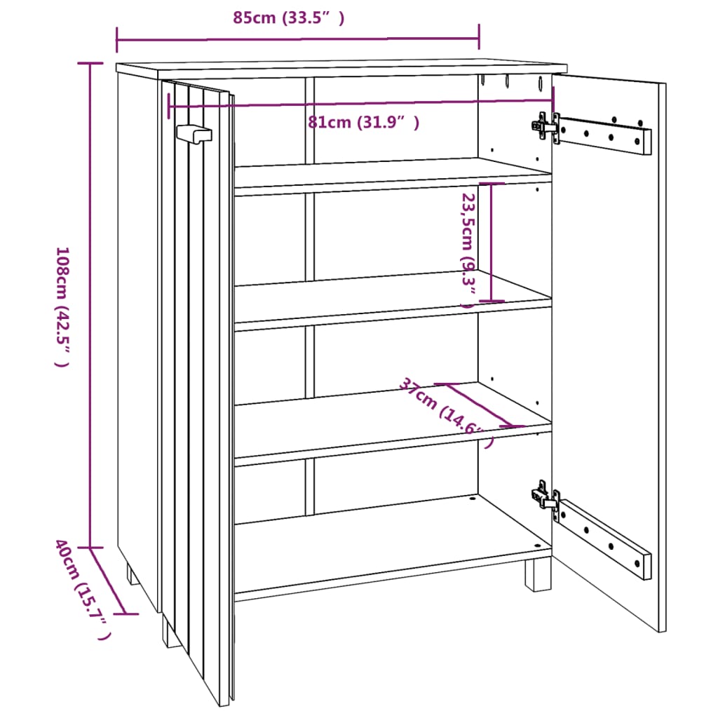 Shoe Cabinet HAMAR Light Grey 85x40x108 cm Solid Wood Pine